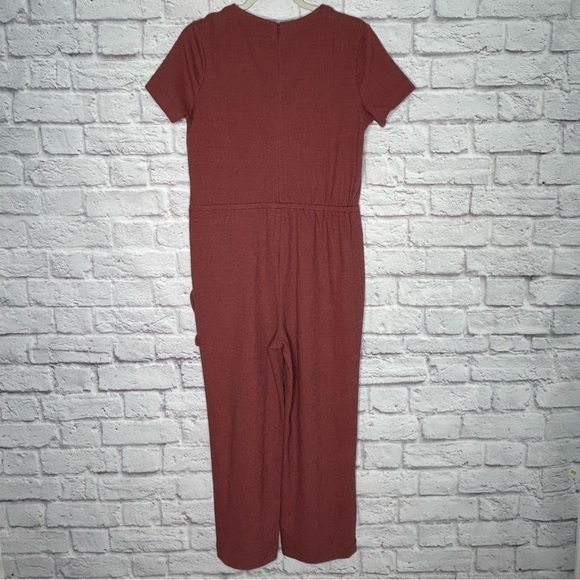 Madewell Texture & Thread Mauve Short Sleeve Wrap Jumpsuit - Picture 9 of 16